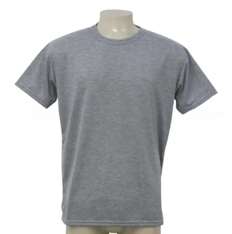 Camiseta Poliéster Tradicional Cinza Mescla Manga Curta