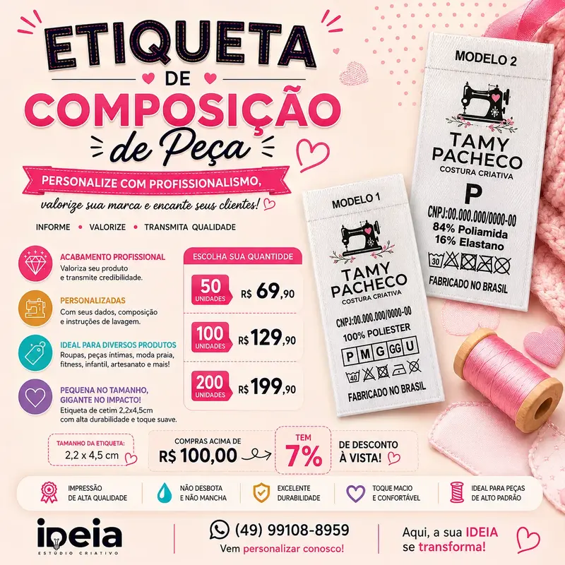 Etiqueta de Composição de Peça Personalizada