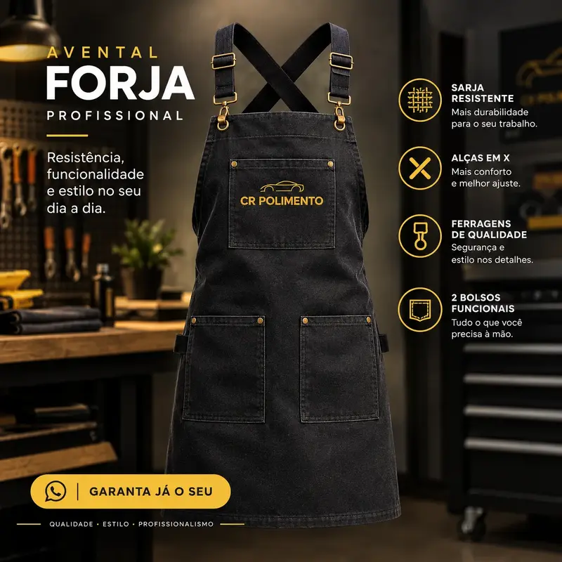 Avental Forja- confeccionado em Sarja, Detalhes em Courino