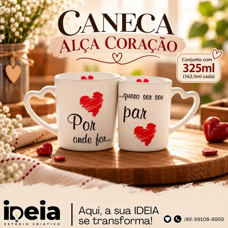 Caneca Alça Coração – Conjunto 2 Peças | 325ml❤️